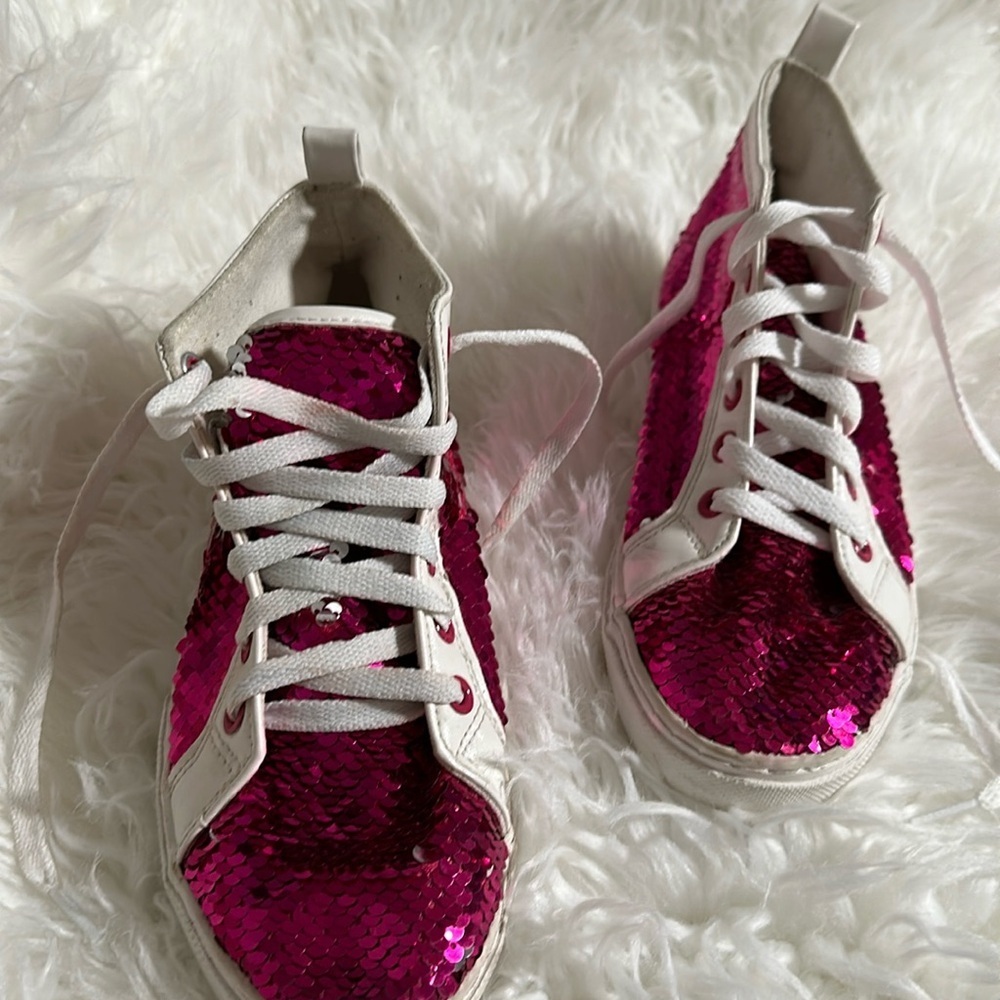 Jojo Siwa Girls, High Top Reversible Sequin SNEAKERS Shoes Magenta Pink Size 4